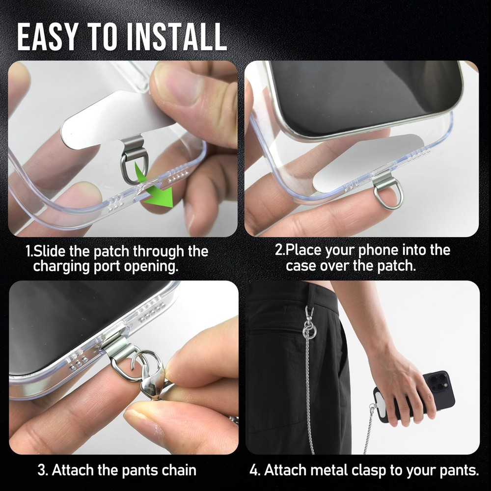 ROCONTRIP Anti-Theft Phone Lanyard Tether & Pants Chain Medium, Silver