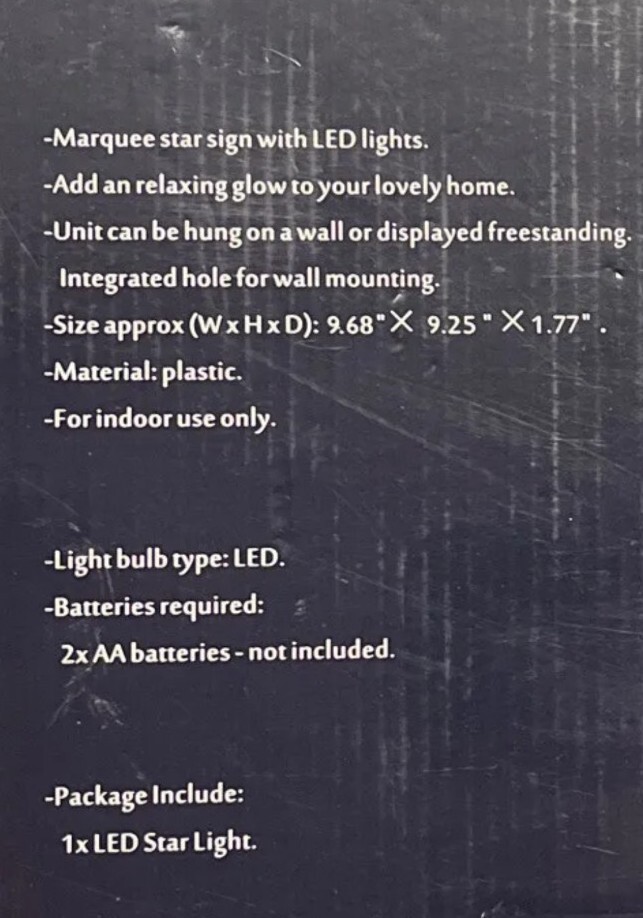 Home Decor Freedom Star Sign Lights - LED