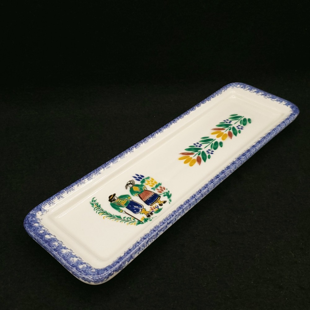 QUIMPER Rectangular Butter Tray Pickle Dish Blue Border