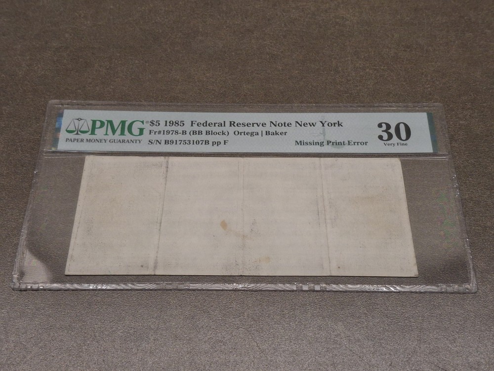 1985 $5 Fr#1978-B Missing Print Error PMG 30 Federal Reserve Note