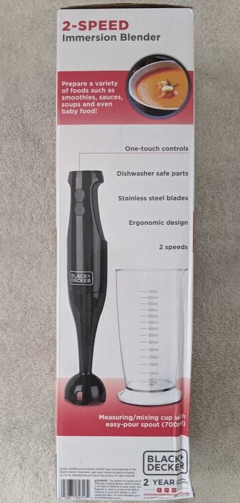 BLACK+DECKER 2-Speed Immersion Blender with Mixing Cup HB2401B - Black