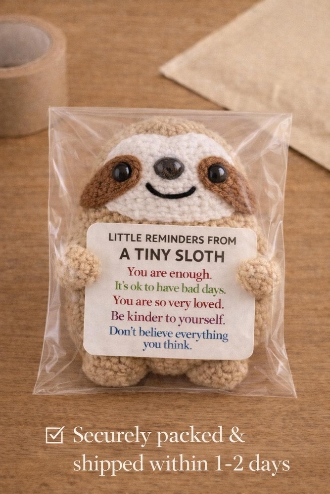 Tiny Sloth Positive Affirmation Plush • Cute Desk Decor • Pocket Reminder