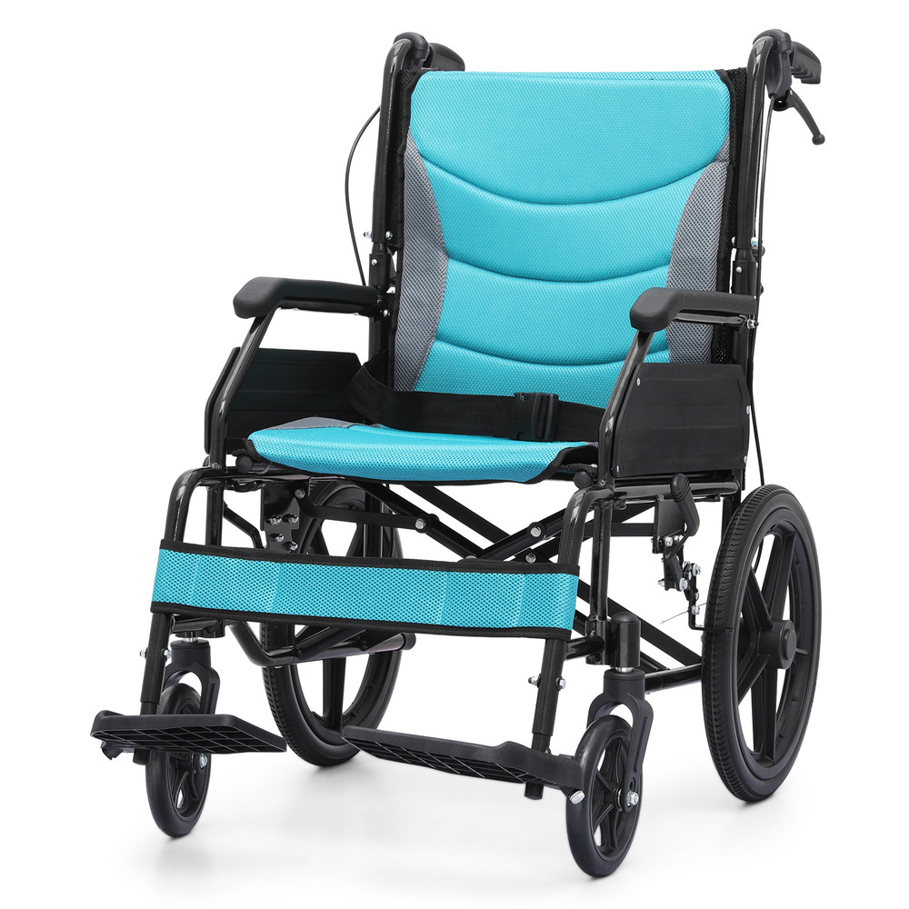 Lightweight Folding Transport Wheelchair w/ Solid Wheel & Handbrake