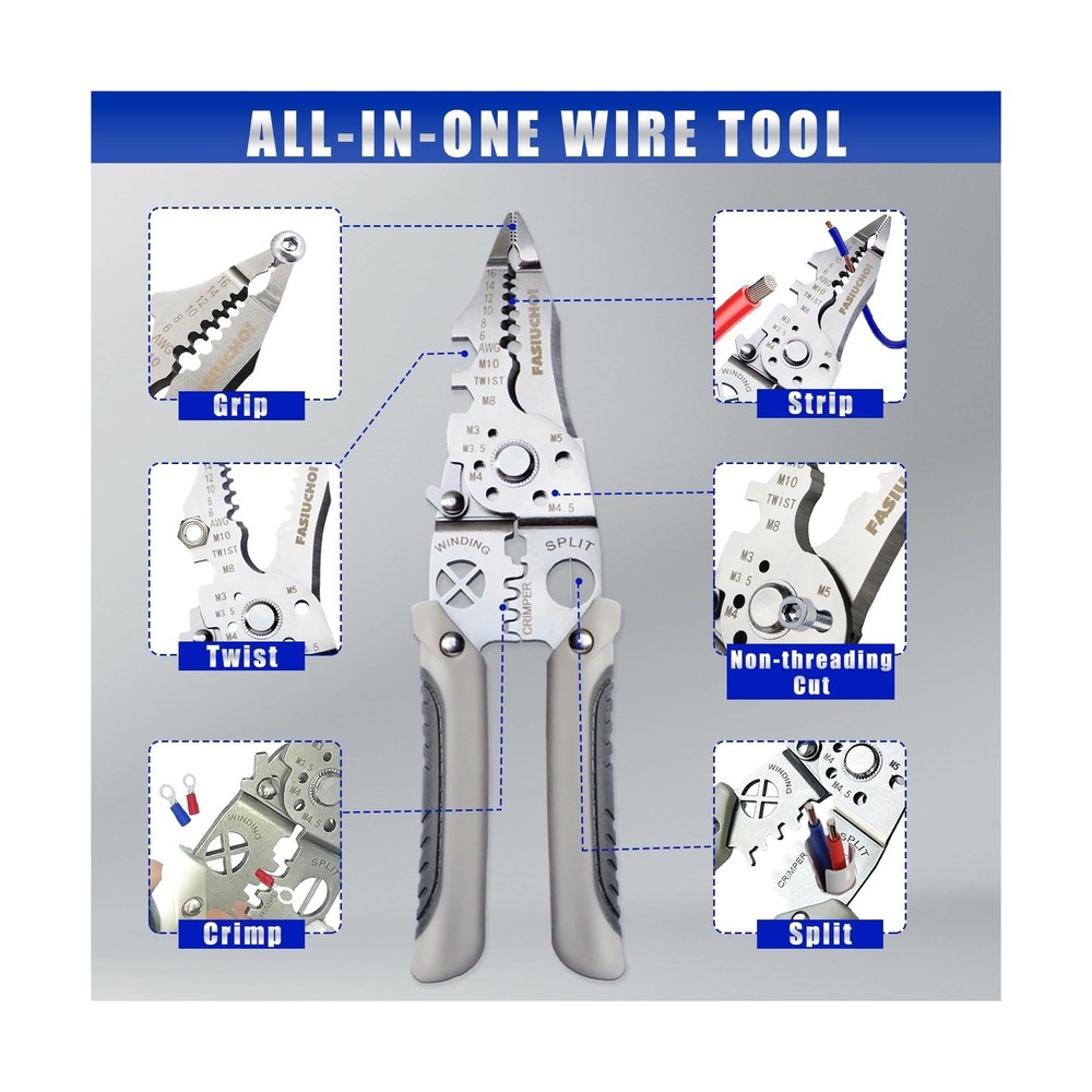 Multi-function Wire Stripper Tool Electrical, 9-in-1 Wire Cutter & Wire Crimp...
