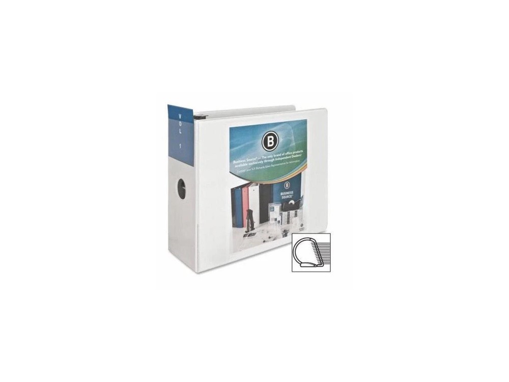 1 Quantity Business Source D-Ring Binder w/ Pockets 5" Capacity White 28445