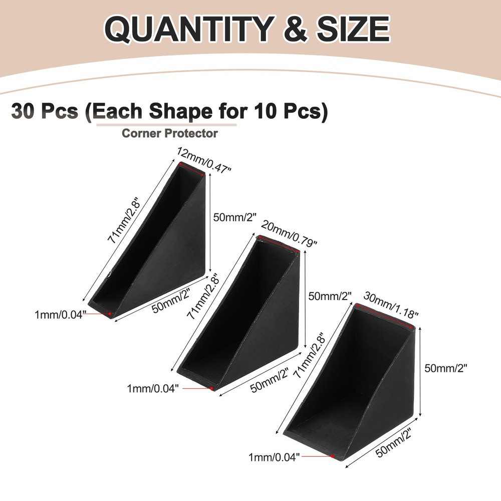 30Pcs Plastic Right Angle Triangle Glass Corner Protector, Black