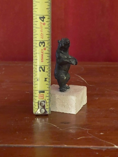 Vintage Small Bronze Bear Statue On Stone Base