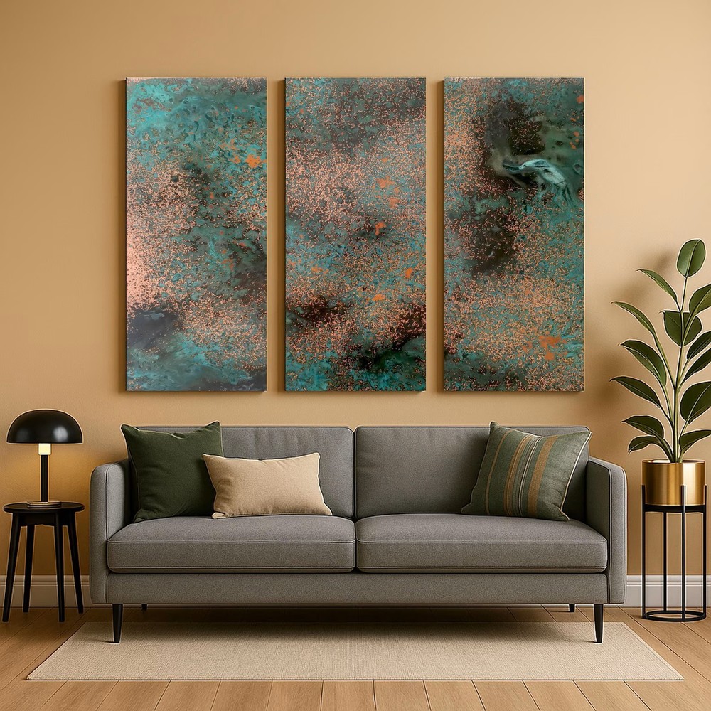 Real Copper Wall Art – 3 Panel Metal Artwork Modern Abstract Triptych