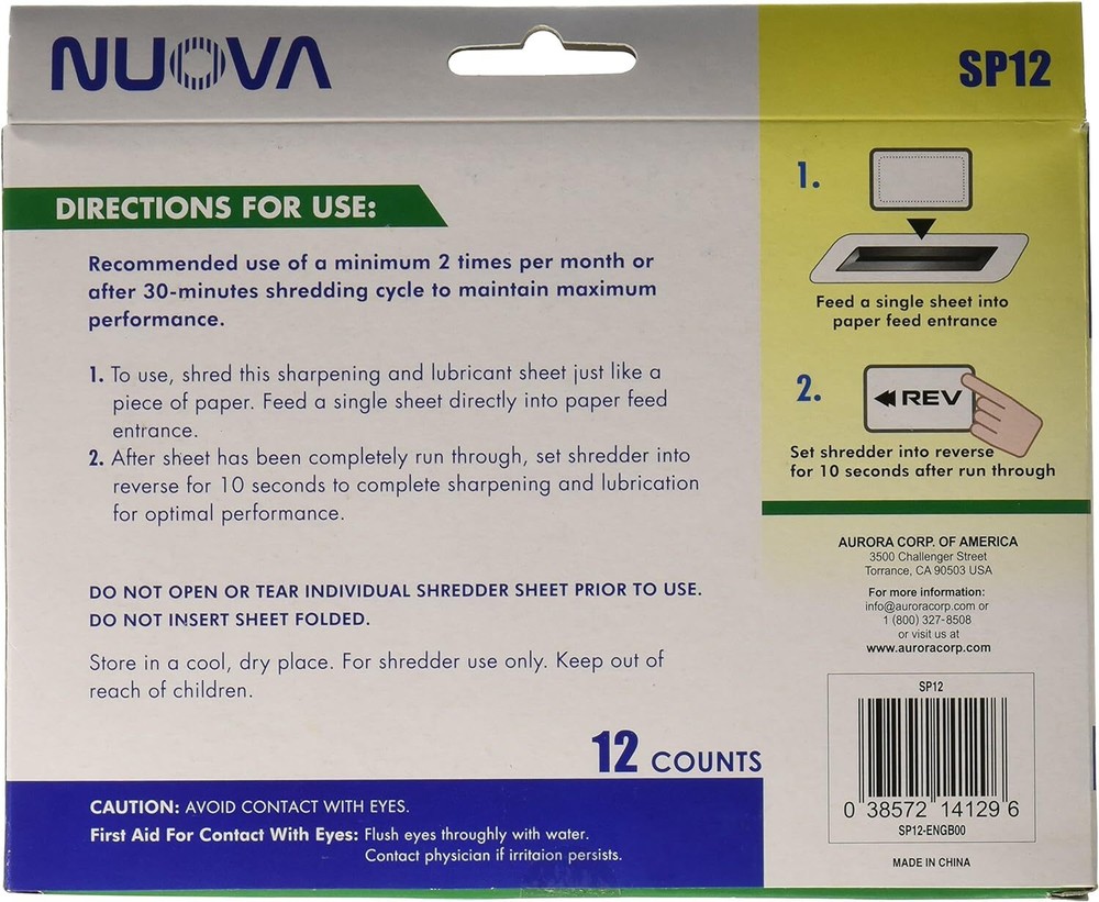 Nuova SP12 Shredder Sharpening & Lubricant Sheets, 12 Count