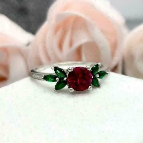 Red Ruby 2.10 Ct Lab-Created Round Cut Wedding Ring 925 Sterling Silver