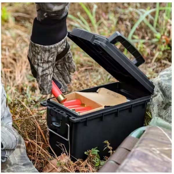 Black Plastic 30 Cal Ammo Can Lockable Stackable Storage Box with Handle