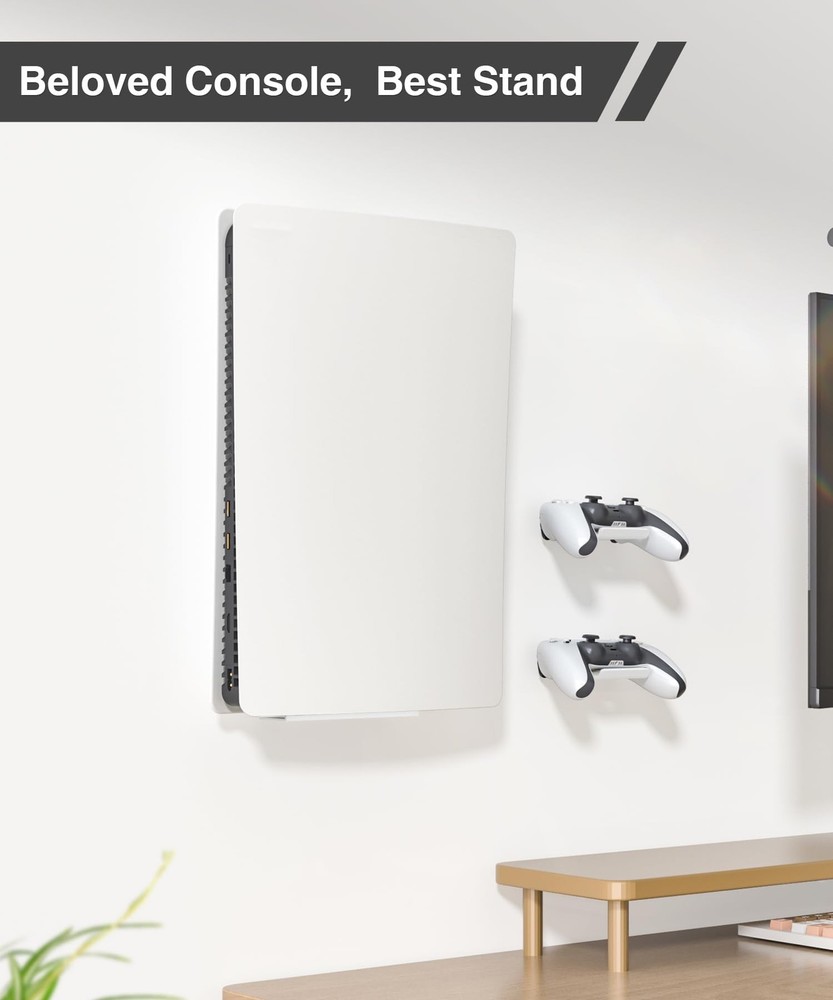 Upgraded Adjustable Console Holder Wall Mount for PS5: Black Gaming White