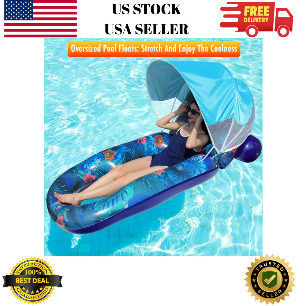 Extra Large Pool Floats with Canopy Adults - Pool Float Lounger with Adjustable