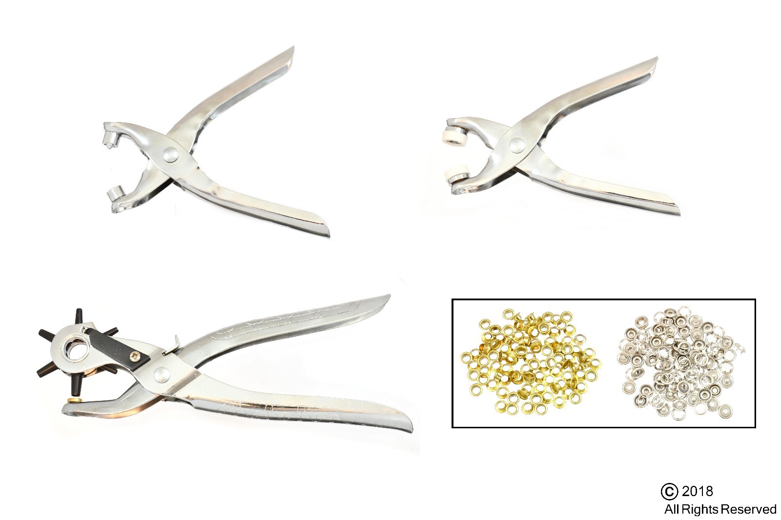 3pc Leather Belt Hole Punch + Eyelet Plier + Snap Button Grommet Setter Tool Kit