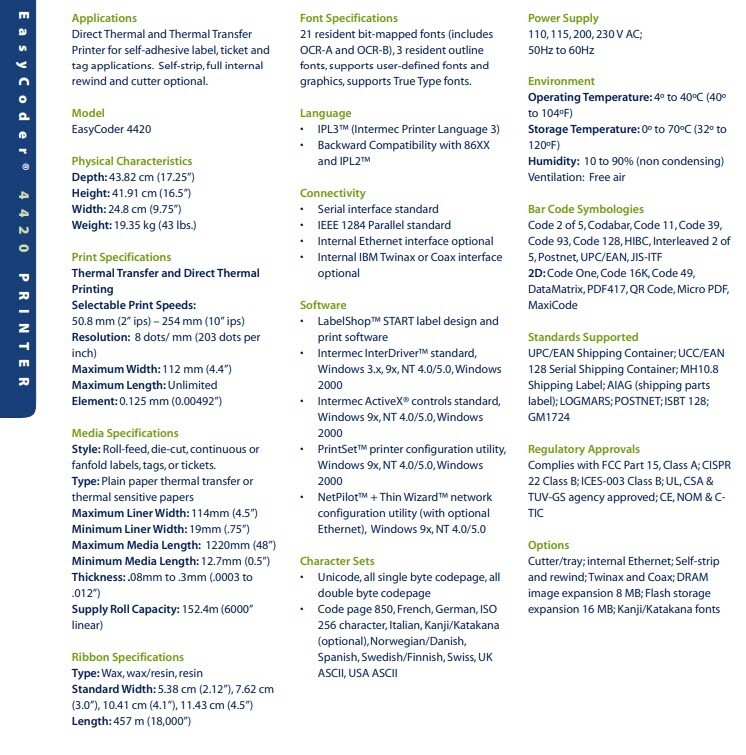 Intermec EasyCoder 4420 Thermal Barcode Label Printer