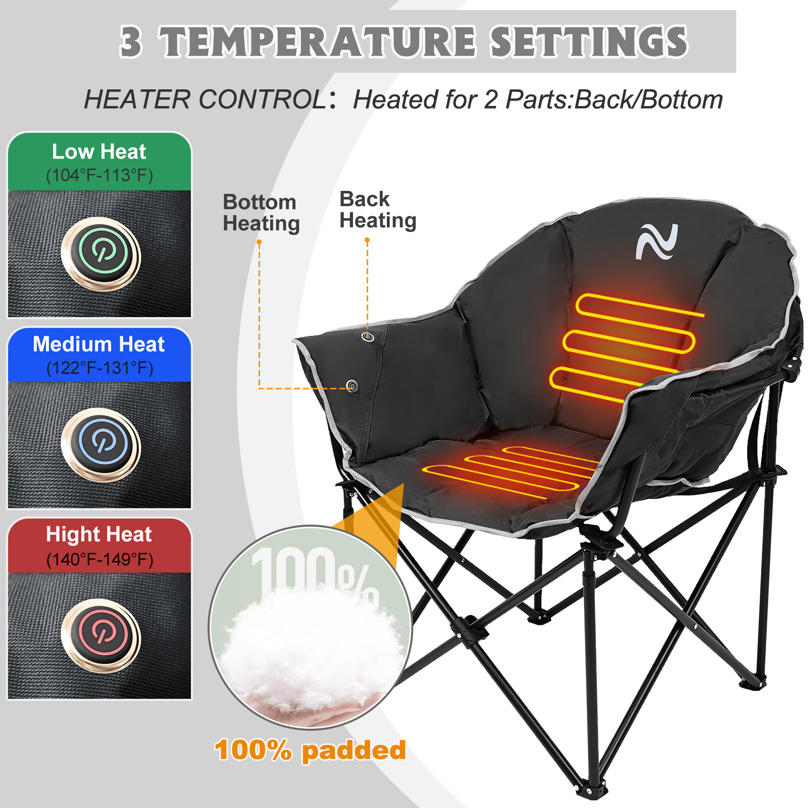 SLSY Oversized Heated Camping Chair Patio Lounge Chairs with 20000mAh Power Bank