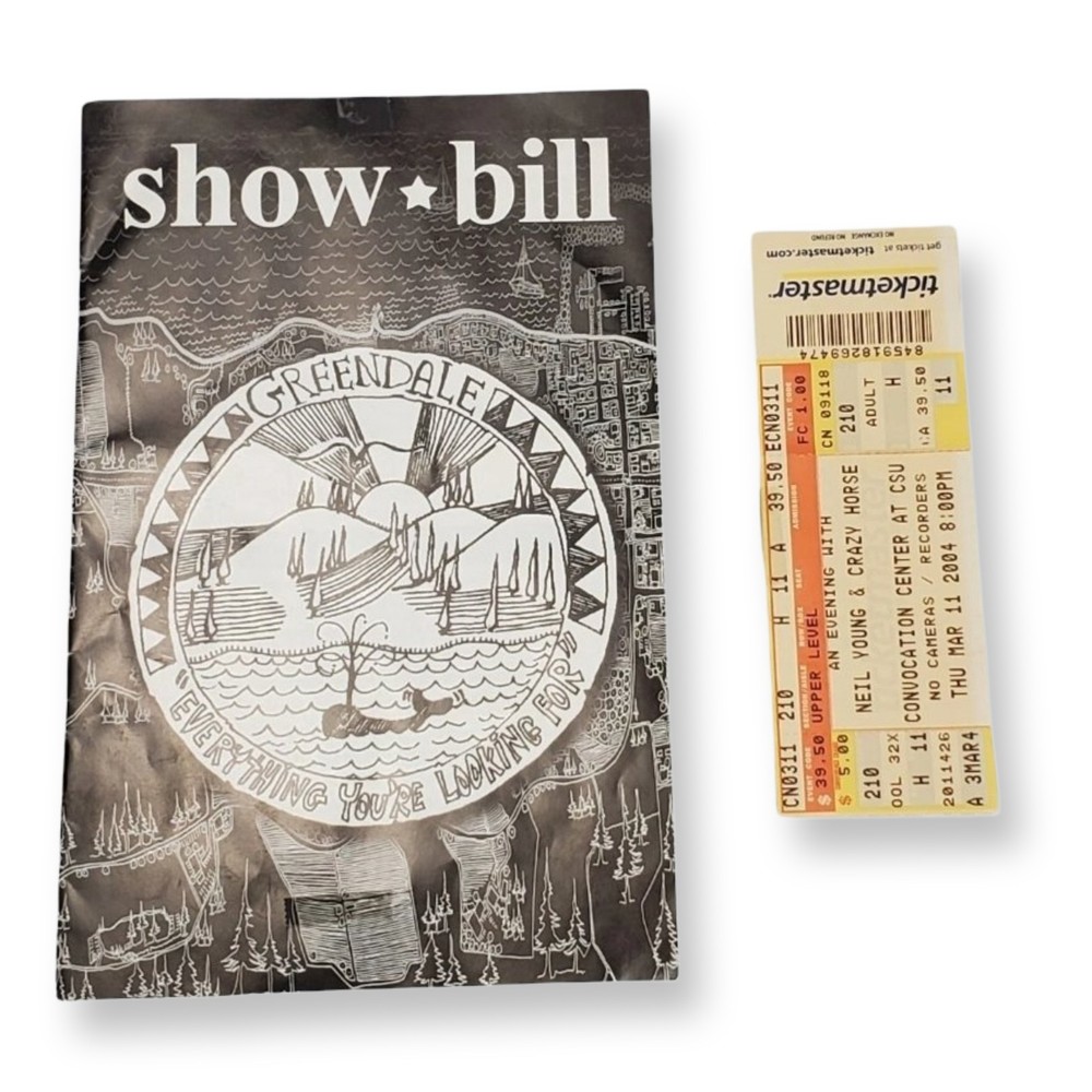 NEIL YOUNG 2004 GREENDALE TOUR CONCERT PROGRAM BOOK & CONCERT TICKET CLEVELAND