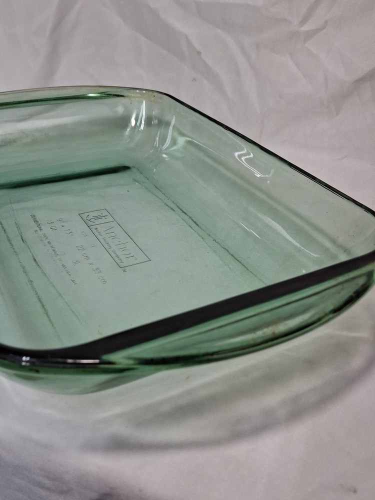 Vintage Anchor Hocking Green 3 Quart 9X13 Rectangular Casserole Baking Dish