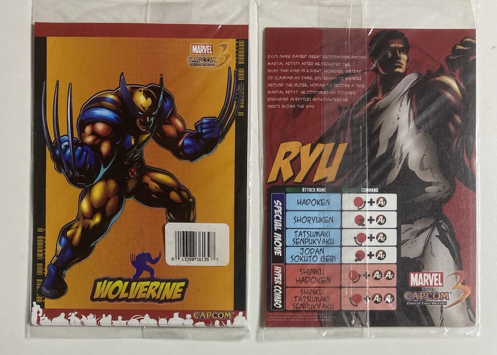 MARVEL VS CAPCOM 3 PROMO STICKER SET (2010) WOLVERINE, RYU, DEADPOOL, SEALED, NM
