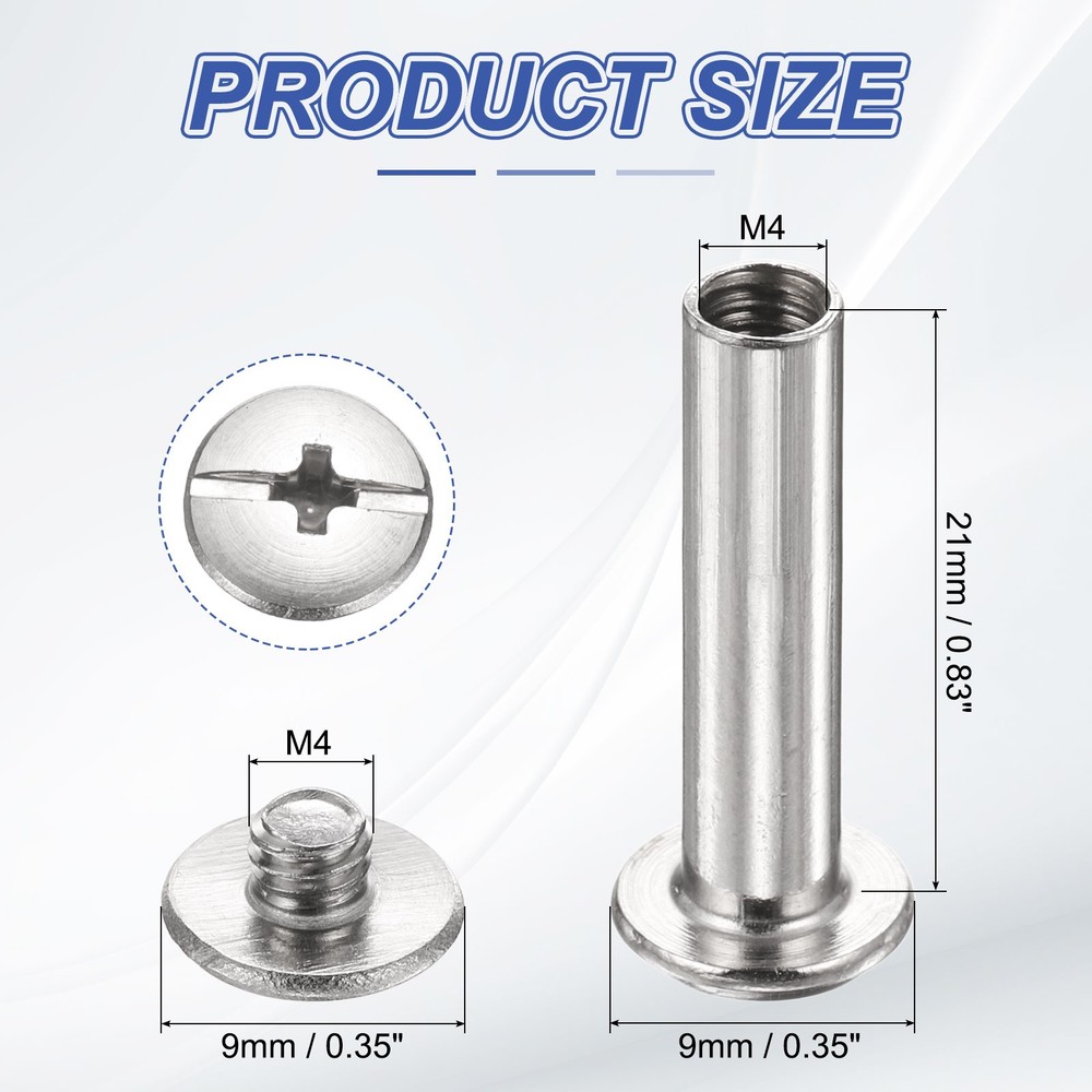 20set Phillips Chicago Screw M4x21mm Binding Post Screw, Silver