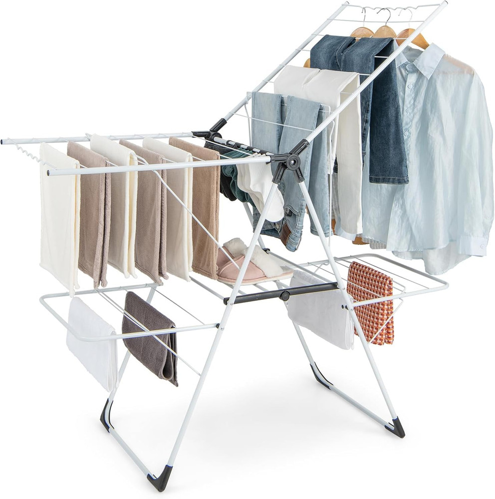 2-Tier Adjustable Laundry Drying Rack, Foldable & Freestanding for Indoor/Outdoo
