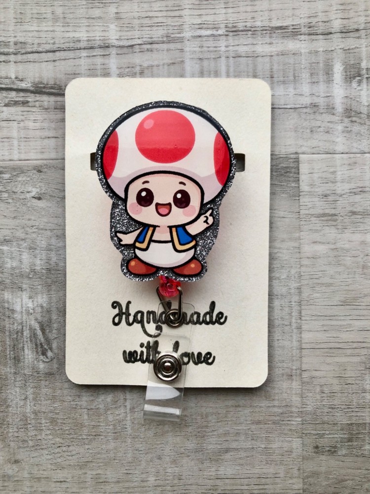 New- Video Game- Super Mario-Chibi-Toad-retractable badge reel