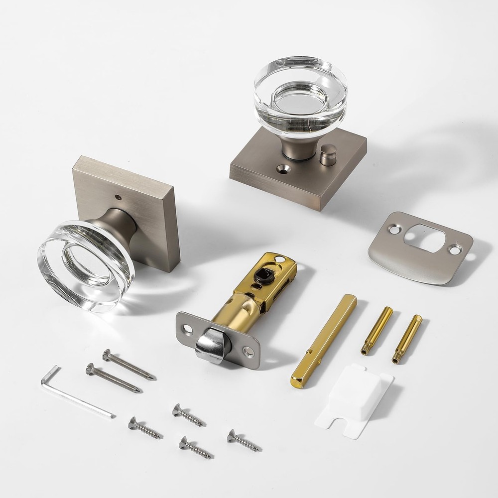 Crystal Door Knobs - Brushed and Satin Nickel Interior Privacy Knobs with Loc...