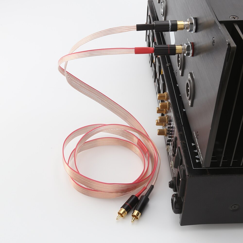 Pair OCC Copper Signal RCA Flat Cable Gold Plated Plug Interconnect RCA Cable