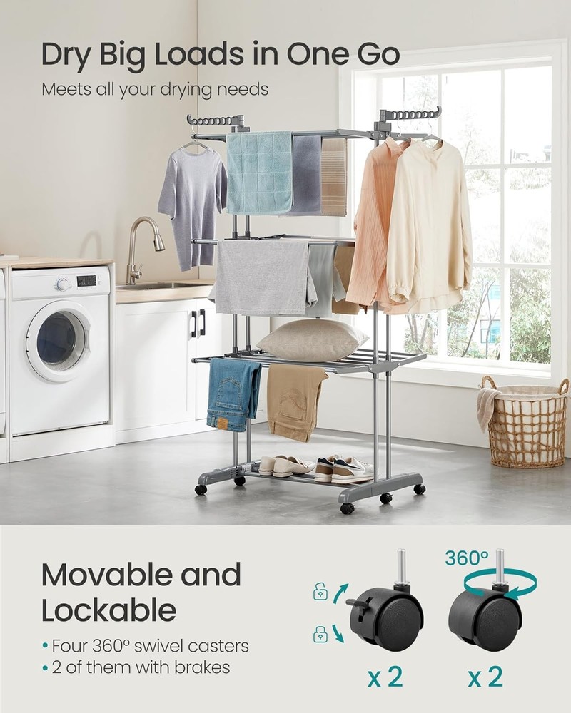 4 Tier Drying Rack, Foldable Drying Rack, Rolling Clothes Rack, Drying Racks
