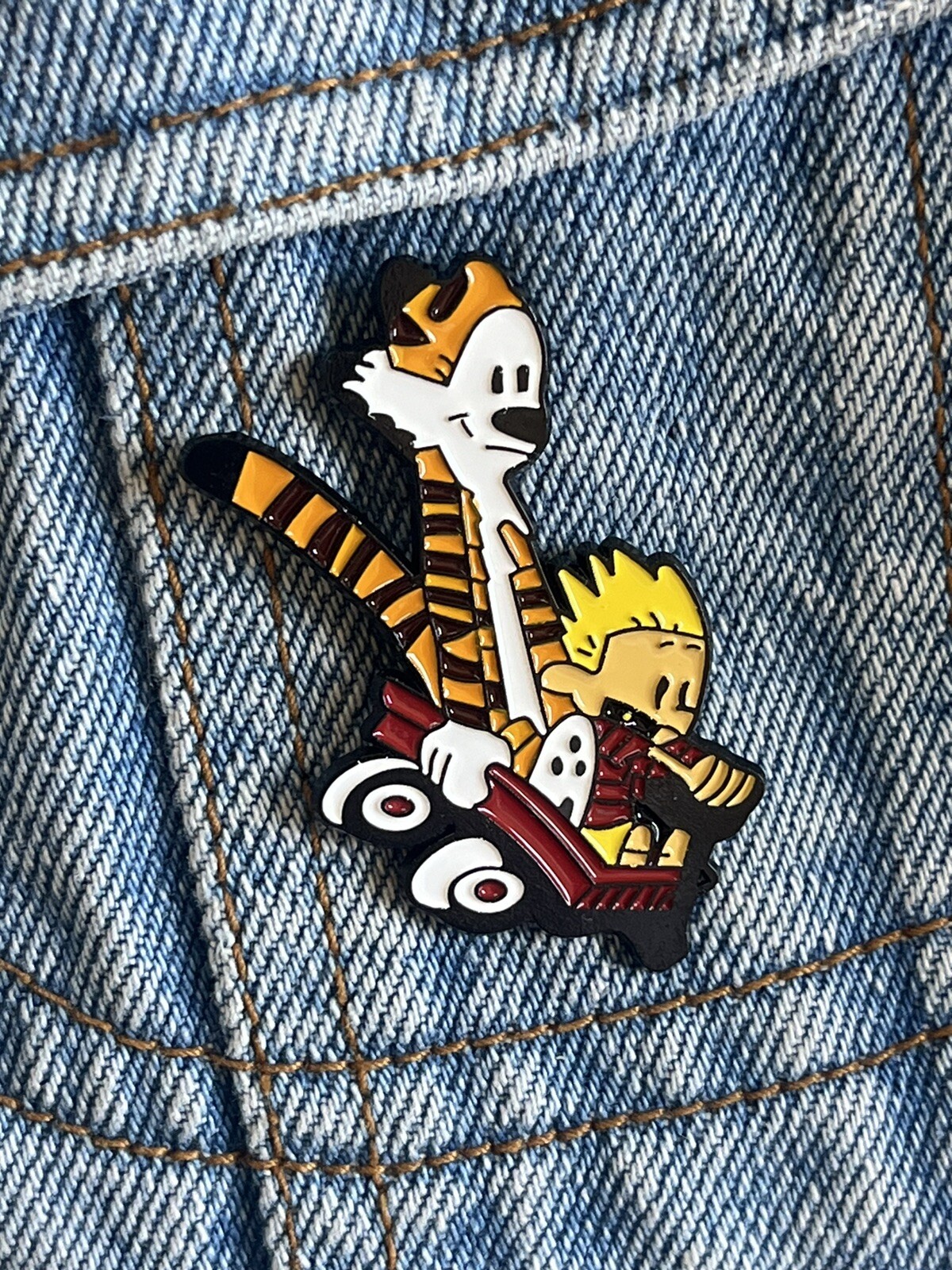 Large Calvin And Hobbes Comic Enamel Pin - Excellent Condition