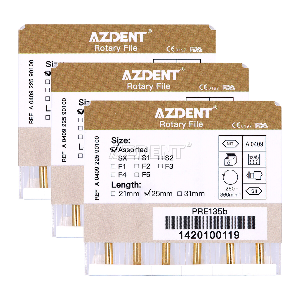 Limas rotatorias NITI para endodoncia dental Uso del motor Gold Taper SX-F3 25mm