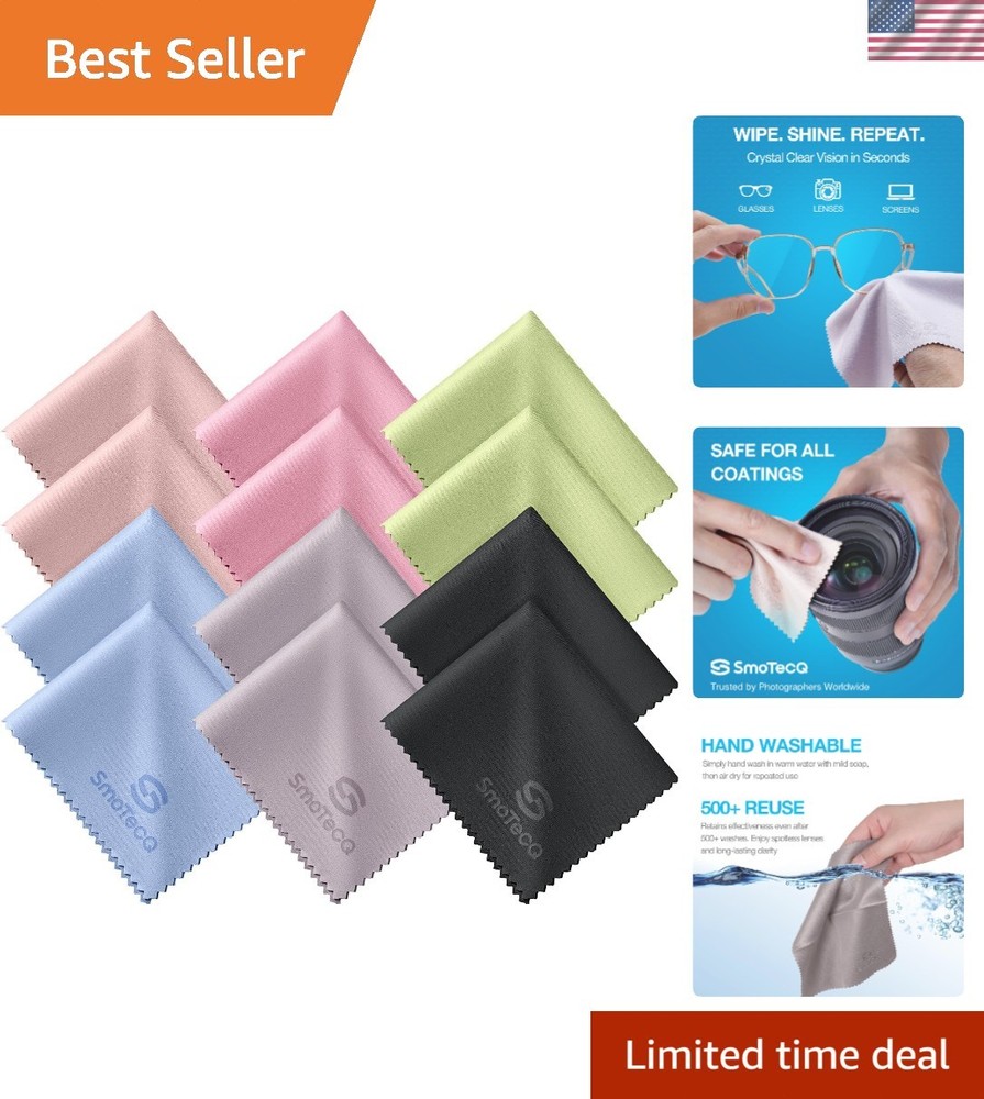 Individually Wrapped Microfiber Cloths - 12 Pack for Eyeglasses & Electronics