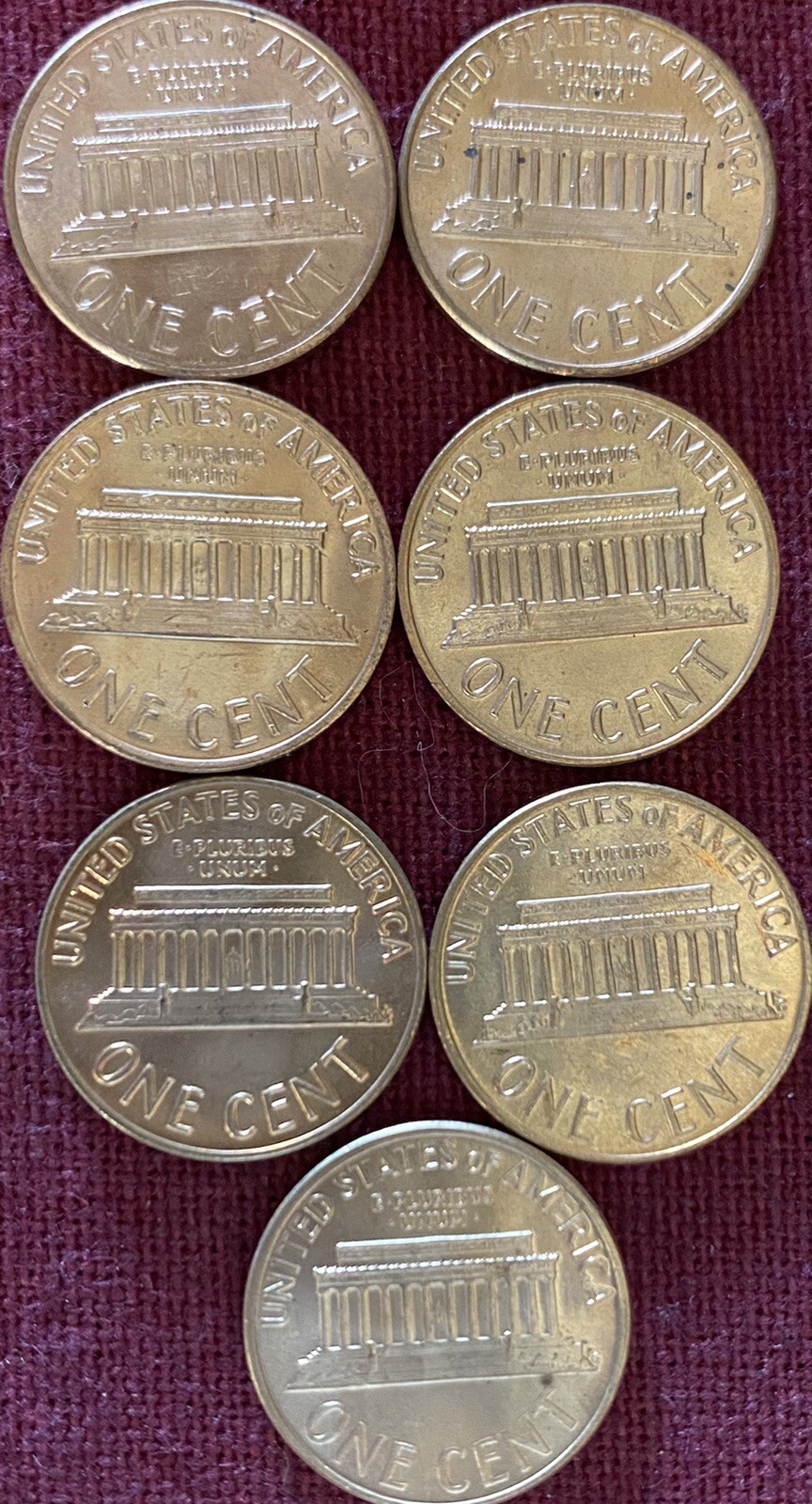 1968S 1969S 1970S 1971S 1972S 1973S 1974S 7 LINCOLN MEMORIAL CENTS UNCIRCULATED