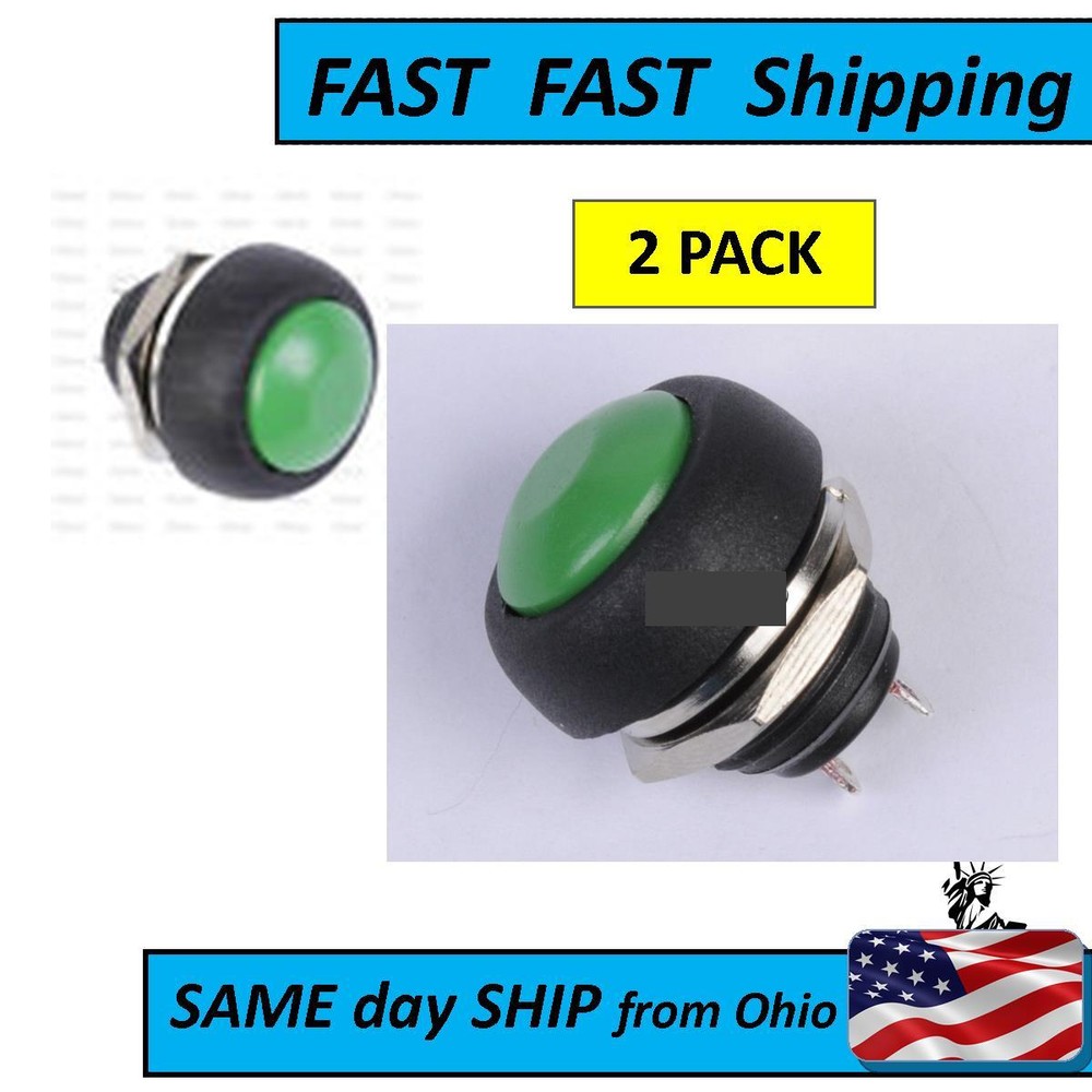 2 PACK /// GREEN momentary Push button SWITCH