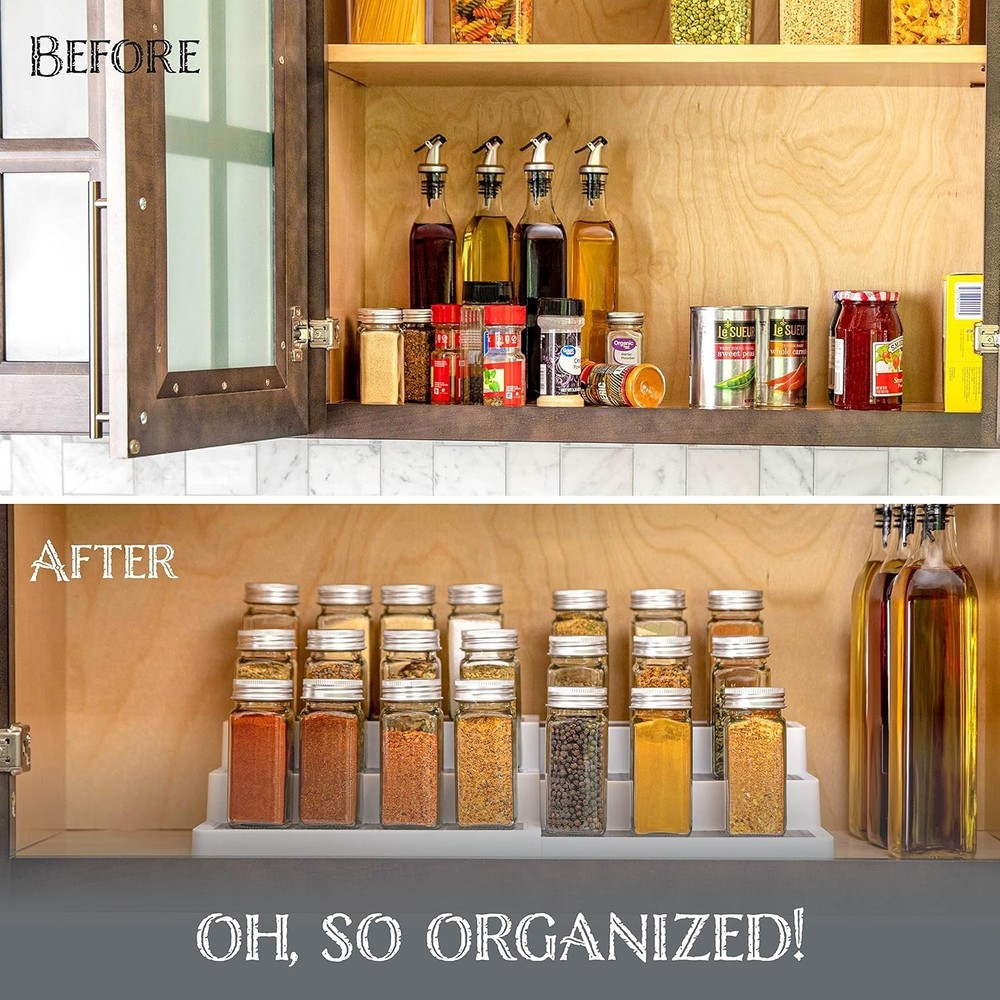 3–Tier Expandable Plastic Spice Rack - Adjustable Length, Stability with Non-...