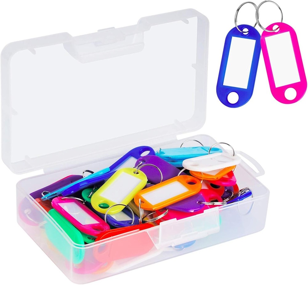 Plastic Key Tags with Container, Key Labels with Ring and Label