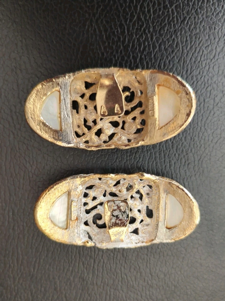 Vintage Musi Rhinestone Shoe Clips Silver Amber Oval Intricate Scrolling