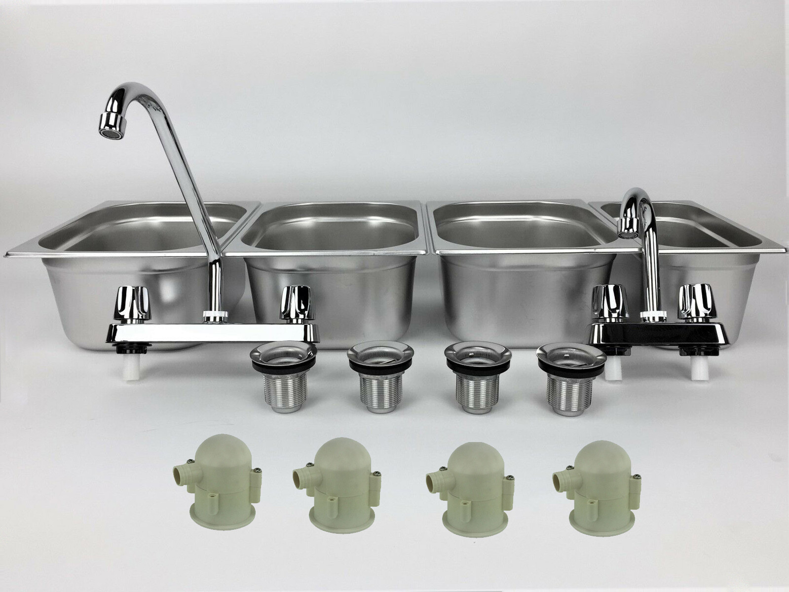 Concession Sink 4 Compartment Food Truck 3L+1S Handwash Faucets Drain Traps