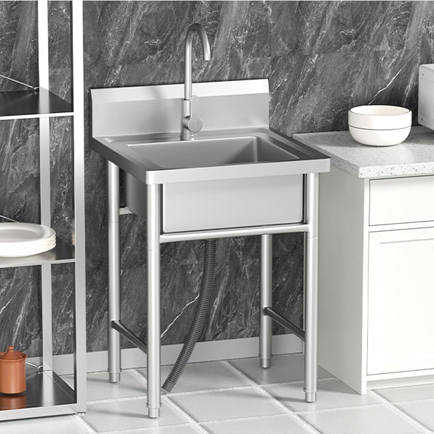 Commercial Kitchen Sink Stainless Steel Freestanding Compartment Utility Sink