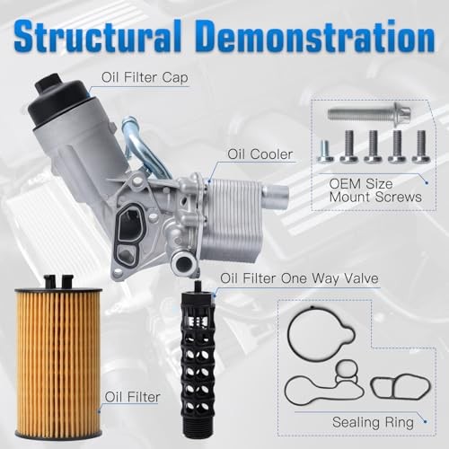 Engine Oil Cooler Filter Housing Assembly Adapter with Gasket, Filter Insert,