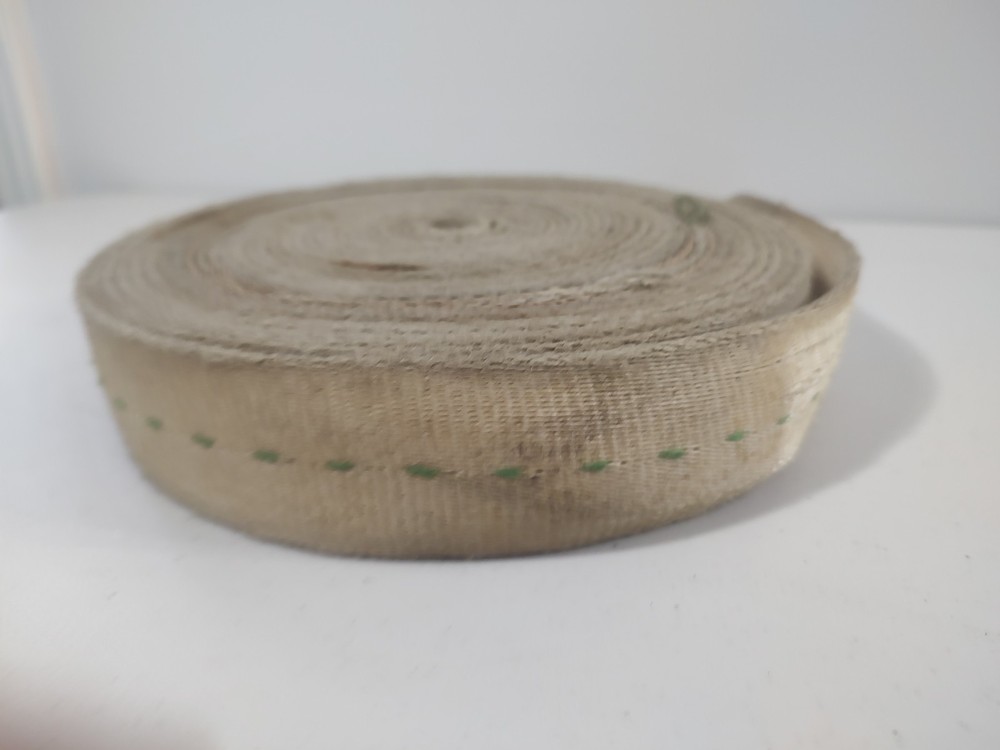2" Military Surplus Webbing Strap 35 Ft Poly Or Nylon White W / Green Thread