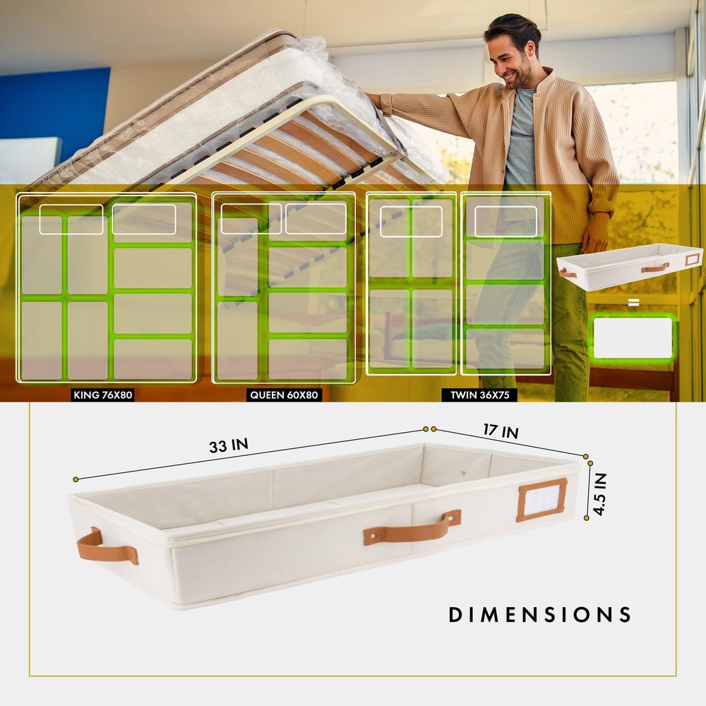 2pc Low Profile Under Bed Storage Containers, Thin Under Couch Storage Organi...