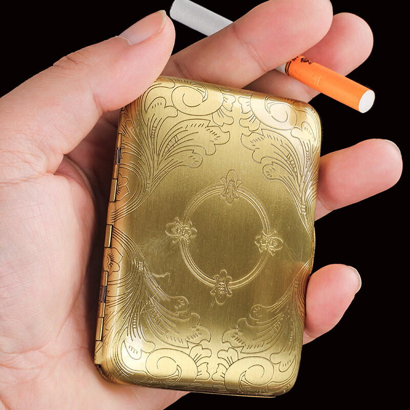 Vintage Classic Portable Copper Double Sided Cigarette Case Flower Pattern 16s