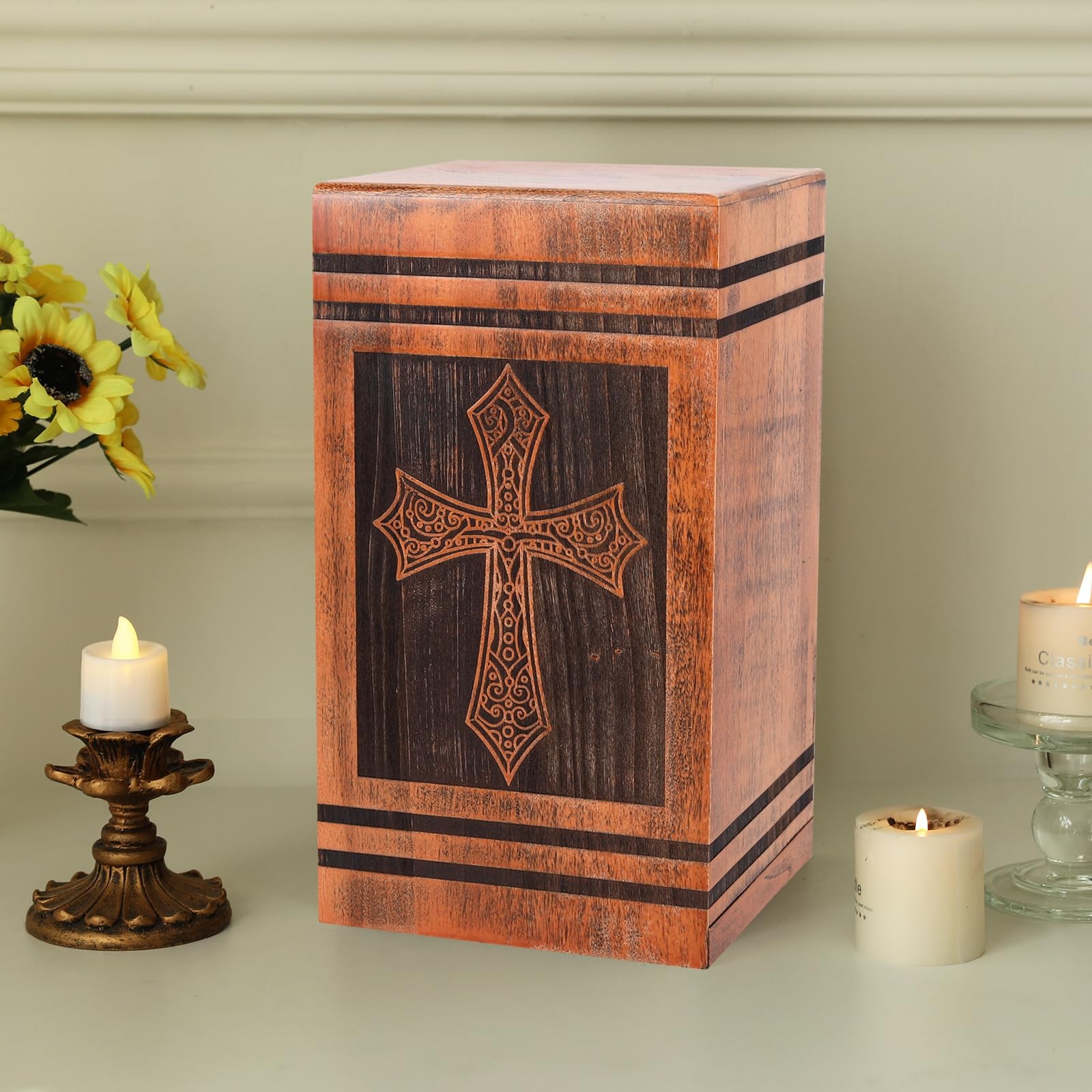 NEXFORTUNE Large Wooden Urns for Human Ashes Adult Large, Distressed Color