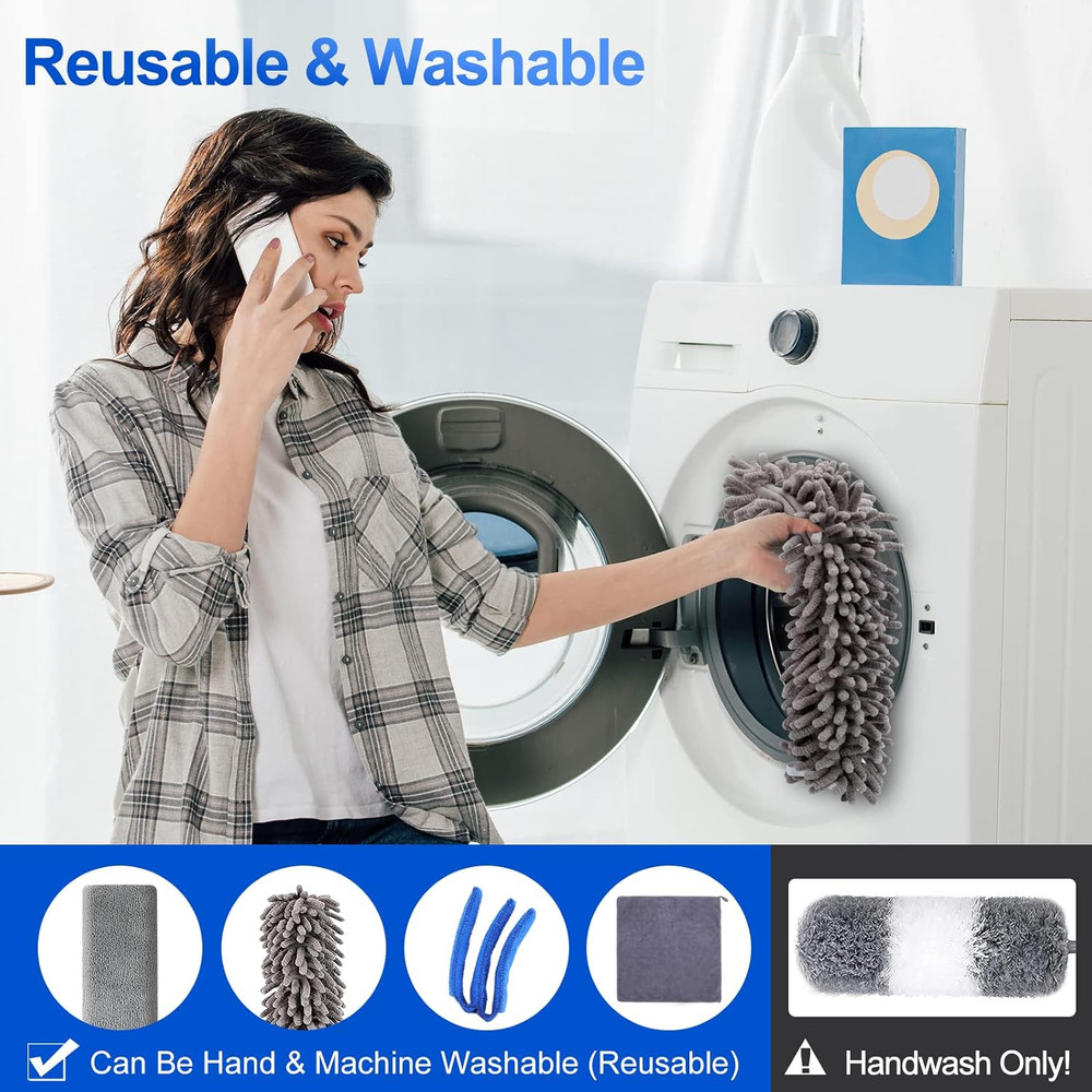 Microfiber Duster Kit (11PCS) - Washable Dusters with Extension Pole (30 to 100