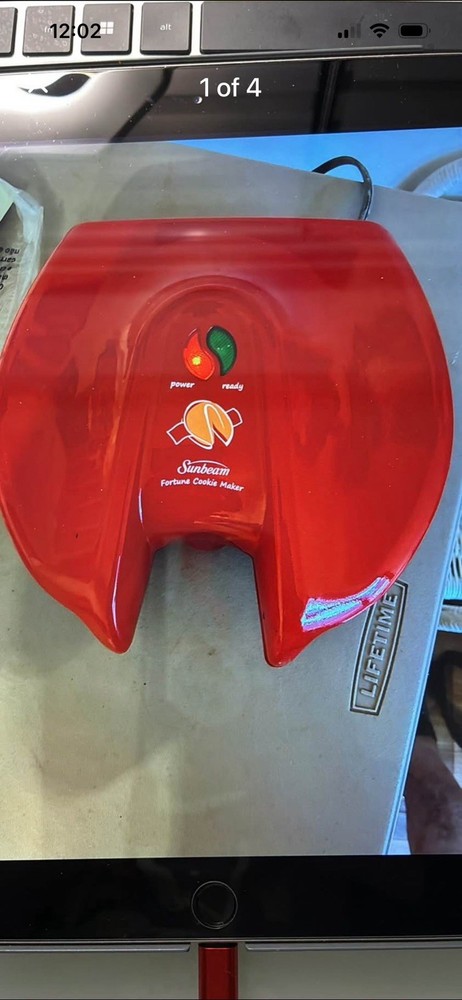Sunbeam Fortune Cookie Maker Red Electric with Container & Measuring Spoon