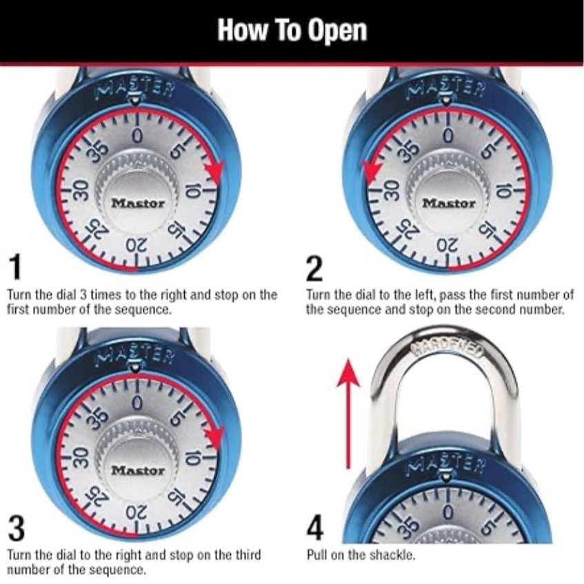 (2) Master Lock School Locker 3-Digit Combination Padlock Blue