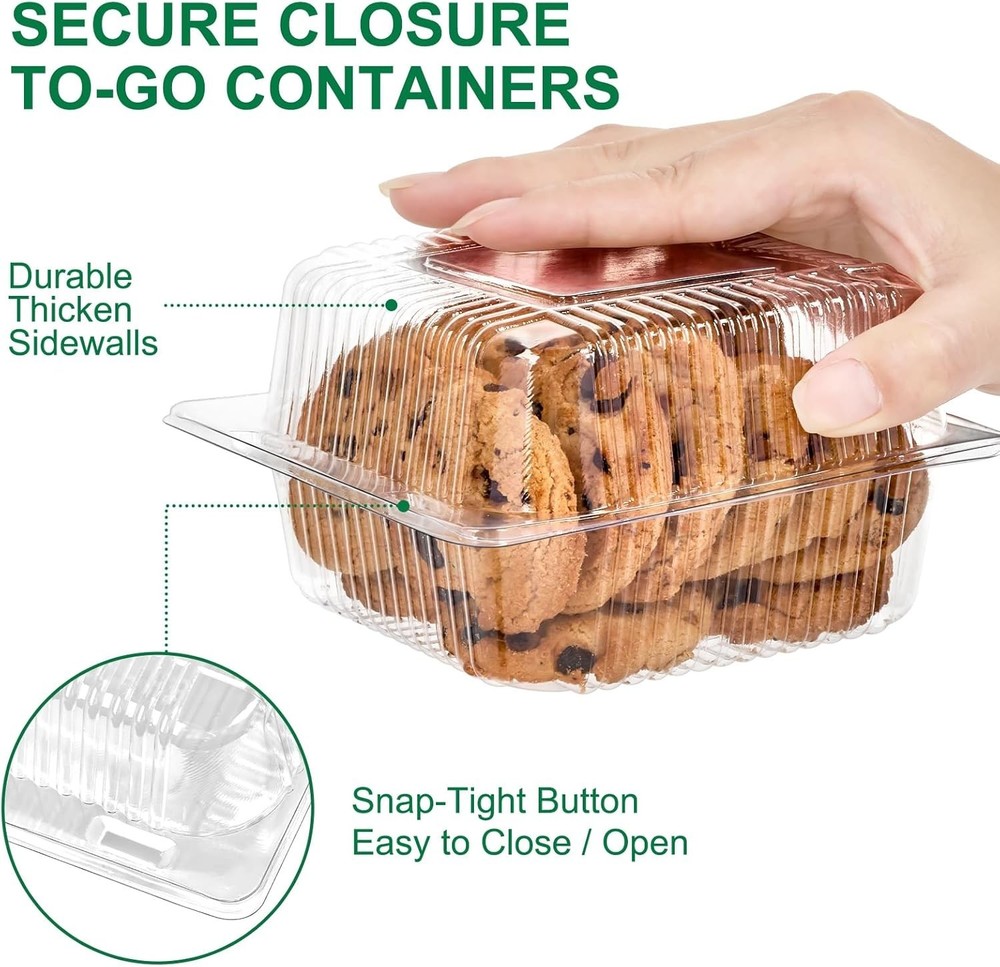 Cake Slice Containers, 100 Pcs Square Clear Plastic Hinged Food Containers wi...