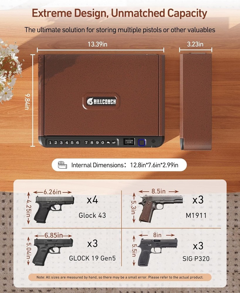 Smart Gun Safe W/ Security Cable Biometric Gun Safe Handgun 4 Ways Quick Access