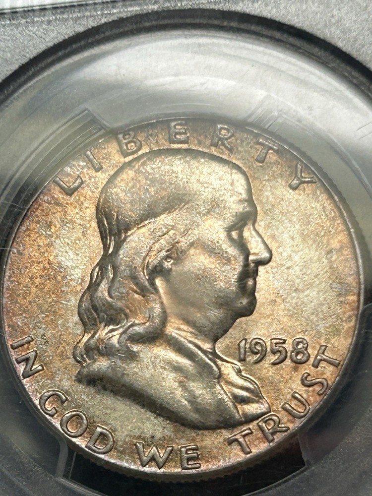 1958 FRANKLIN HALF DOLLAR PCGS CAC MS65 Tones